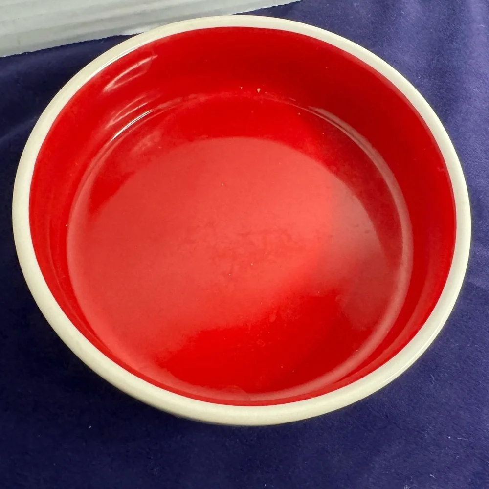 Rae Dunn Naughty Claws Artisan Collection Cat/Dog Bowl Ceramic White Red